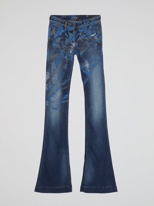 Printed Flared Denim Jeans