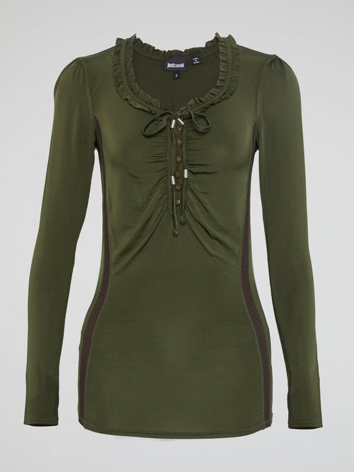 Olive Long Sleeve Frill Top