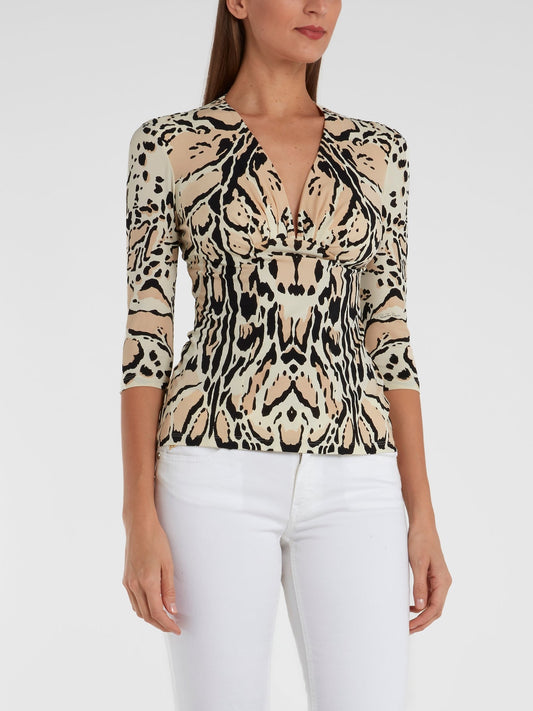 Animal Print Three Quarter Sleeve Top