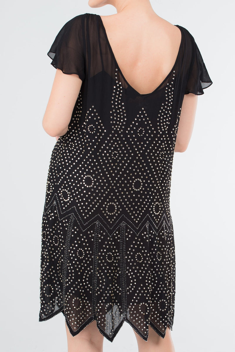 Black Geometric Studded Scoop Dress