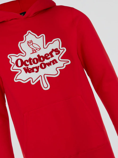 Red Front Pocket Printed Hoodie