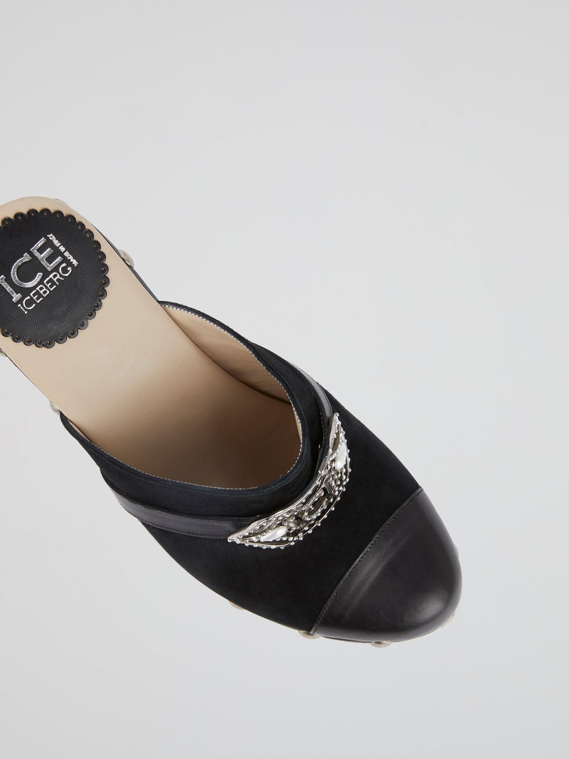 Black Embellished Clog Sandals