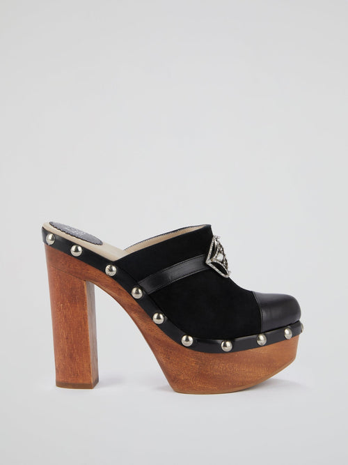 Black Embellished Clog Sandals