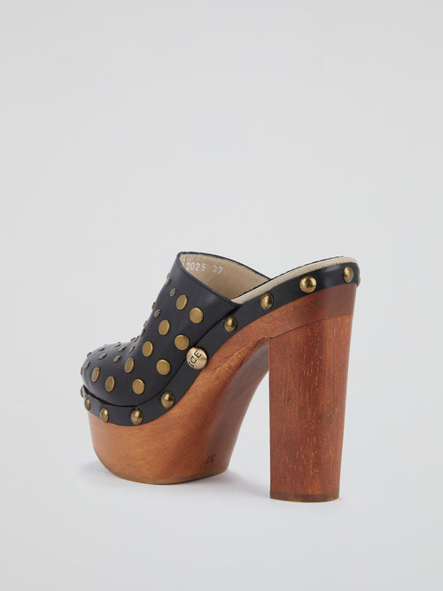 Black Studded Clog Sandals