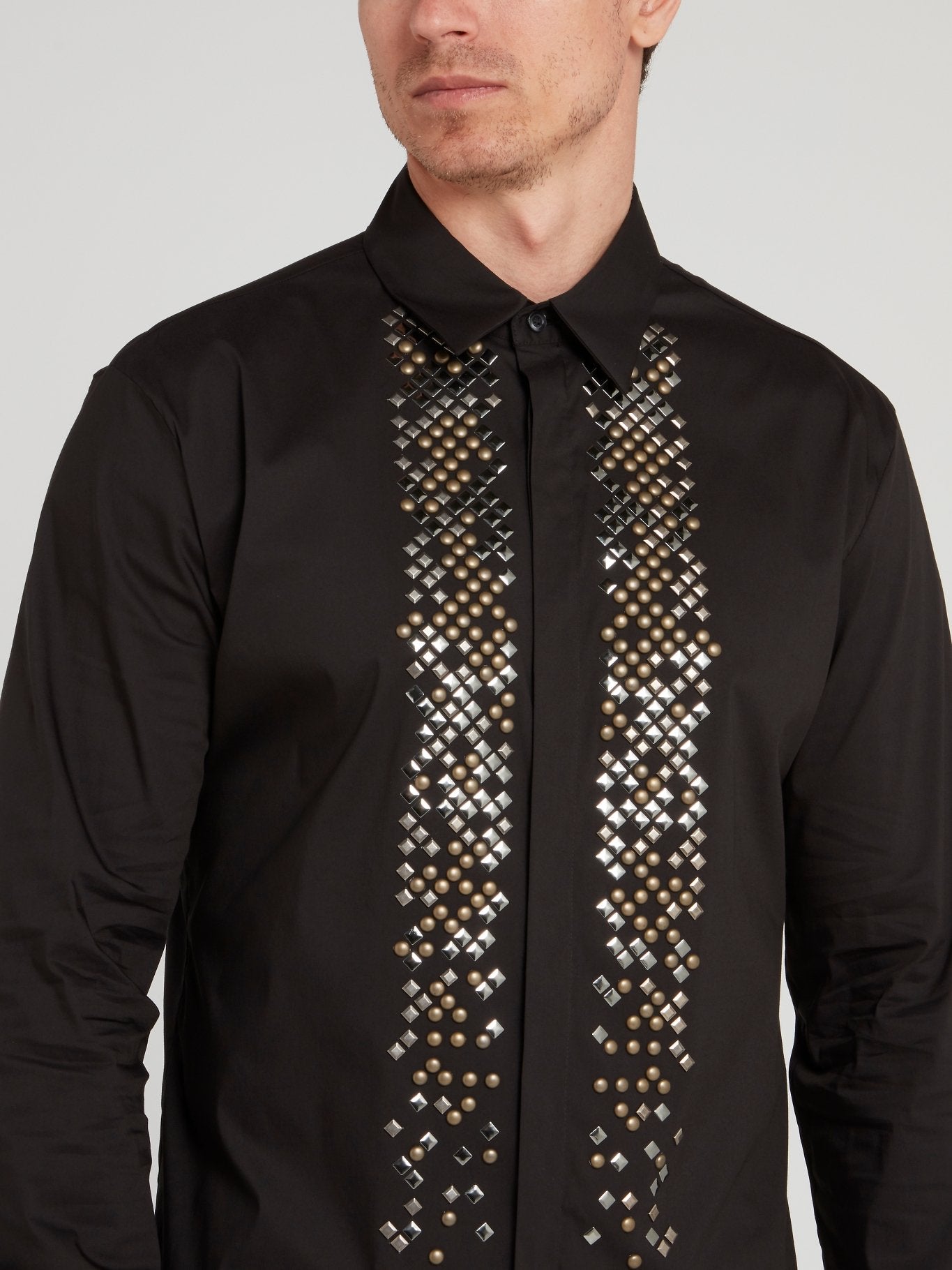 Black Multi-Stud Long Sleeve Shirt