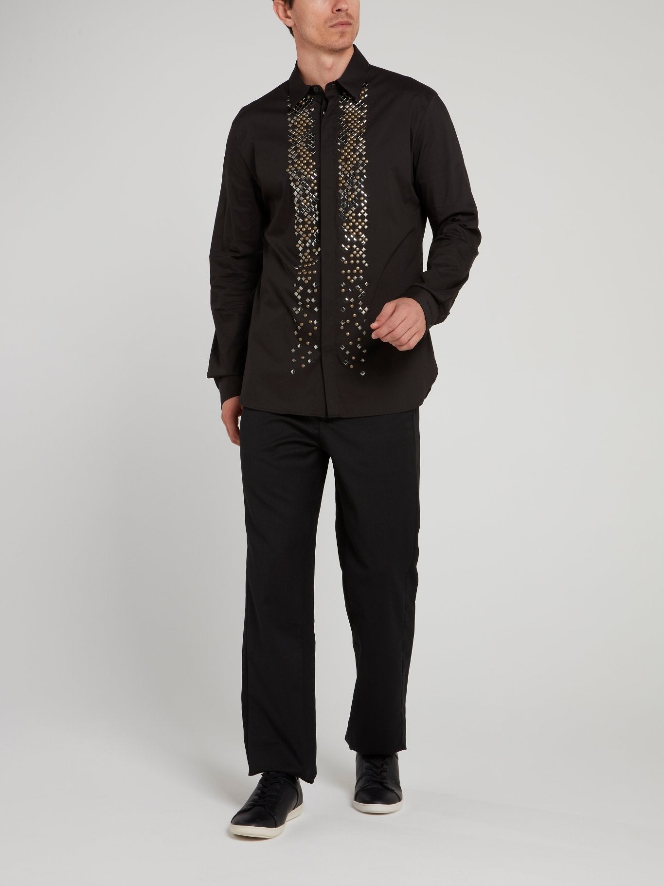 Black Multi-Stud Long Sleeve Shirt