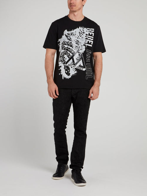 Black Sketch Printed T-Shirt