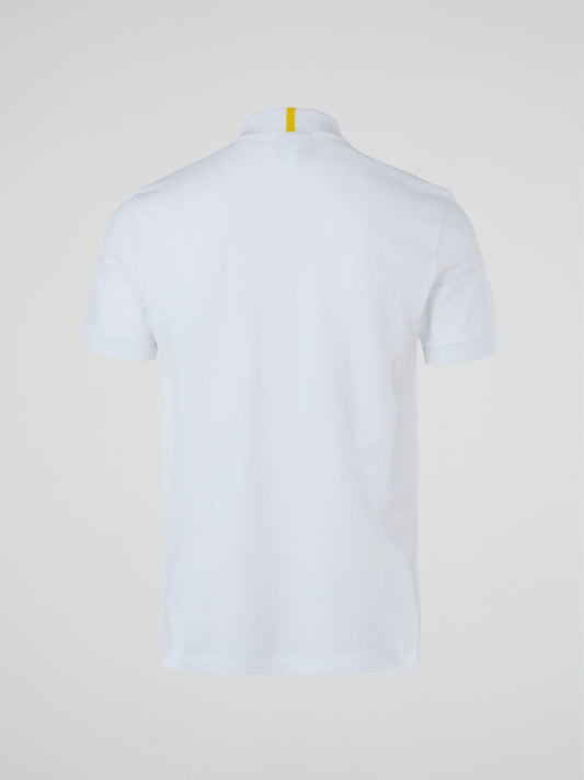 White Ribbed Collar Polo Shirt