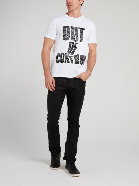 White Distorted Statement Print T-Shirt