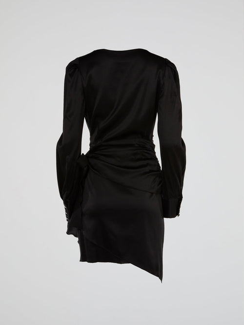 Black Surplice Mini Dress