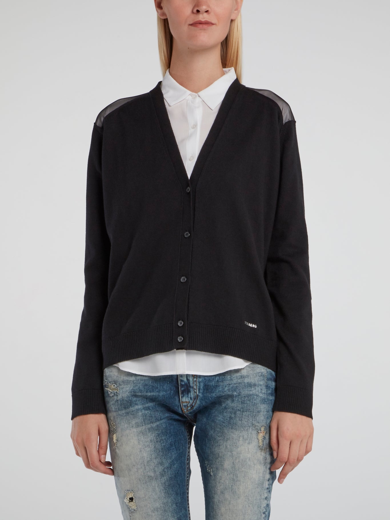 Black Sheer Shoulder Cardigan