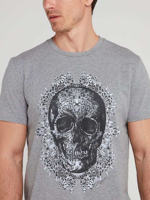 Grey Skull Print T-Shirt