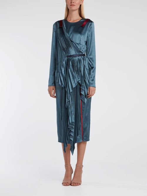 Sculptural Pleated Satin Dress