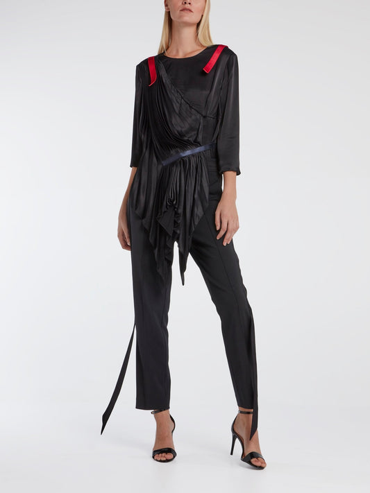 Black Sculptural Pleated Top