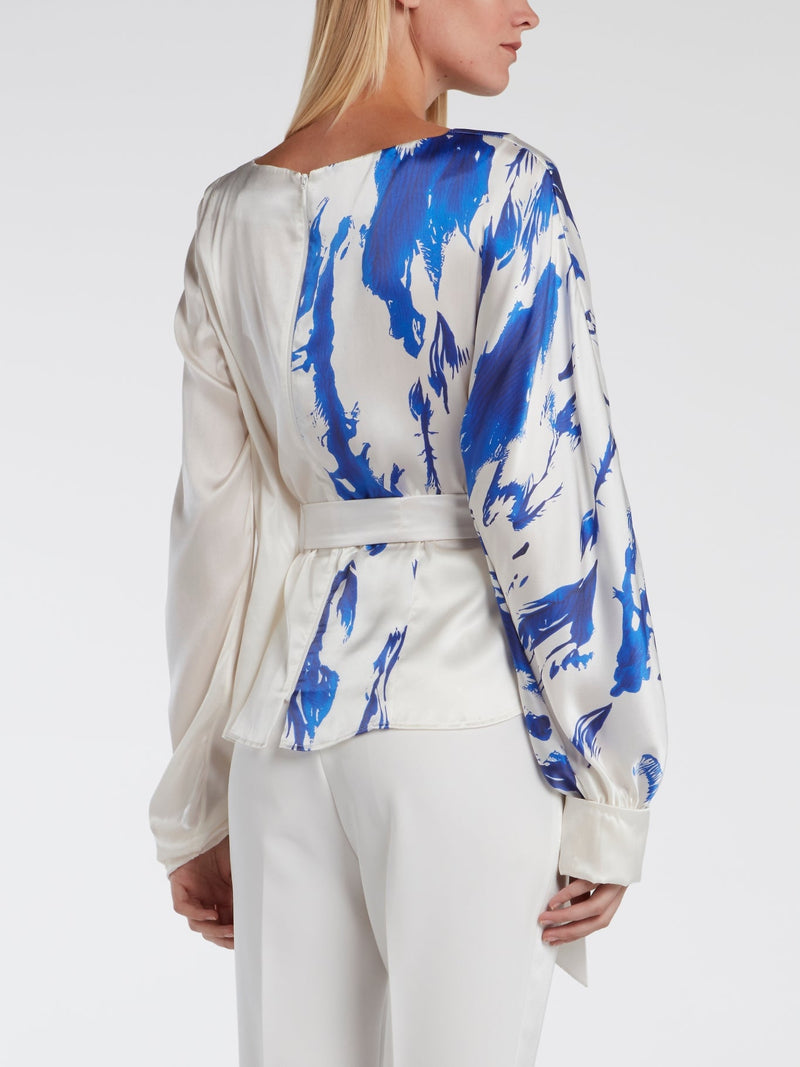 Long Sleeve Printed Silk Top