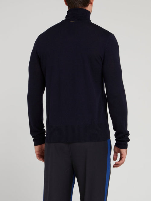 Navy Turtleneck Wool Top