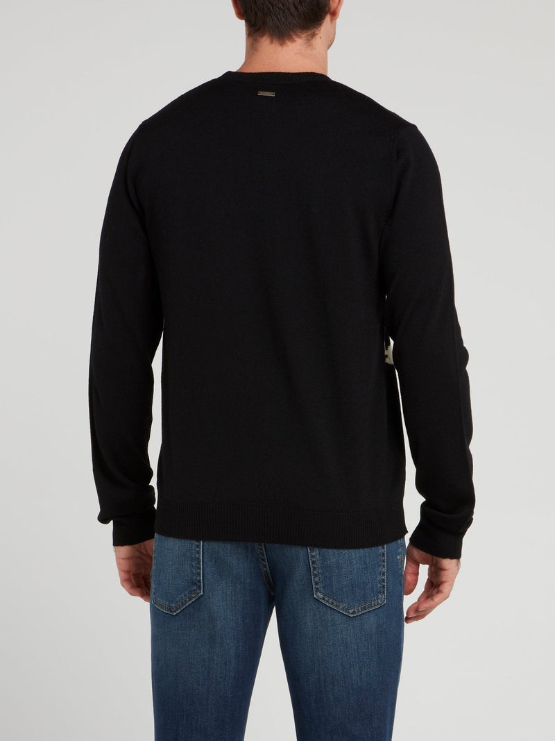 Black Printed Wool Pullover