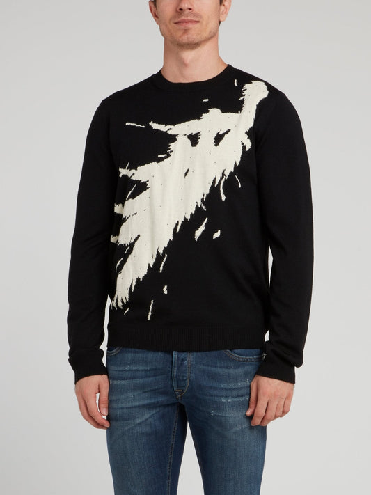 Black Printed Wool Pullover