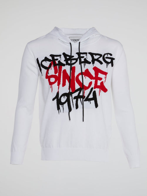 White Graffiti Design Hooded Sweater