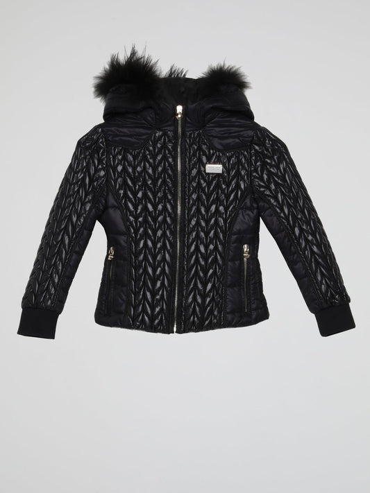 Black Fur Hood Quilt Jacket (Kids)