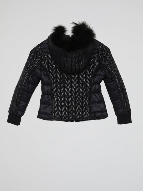 Black Fur Hood Quilt Jacket (Kids)