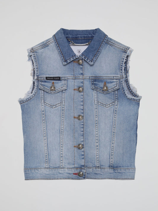 Blue Rear Butterfly Crystals Denim Gilet (Kids)