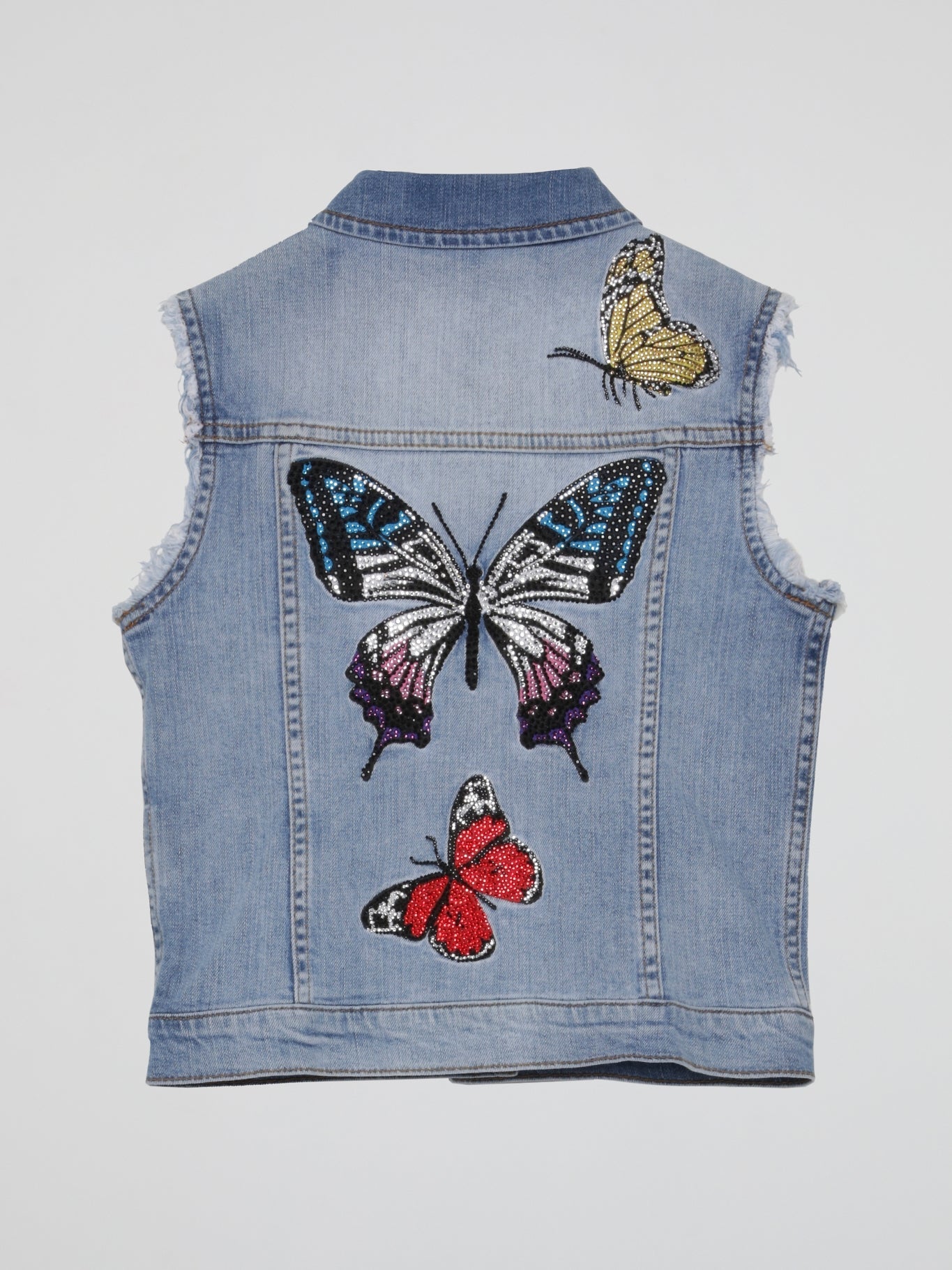 Blue Rear Butterfly Crystals Denim Gilet (Kids)