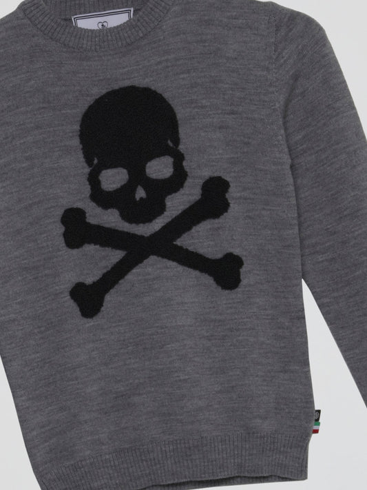 Grey With Embroidered Black Skull Sweatshirt (Kids)