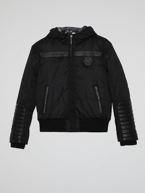 Black Quilt Panel Bomber Jacket (Kids)