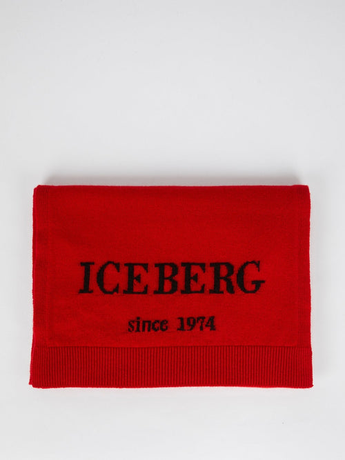 Red Logo Cashmere Knitted Scarf