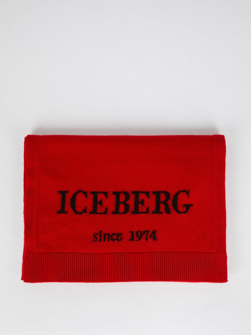 Red Logo Cashmere Knitted Scarf