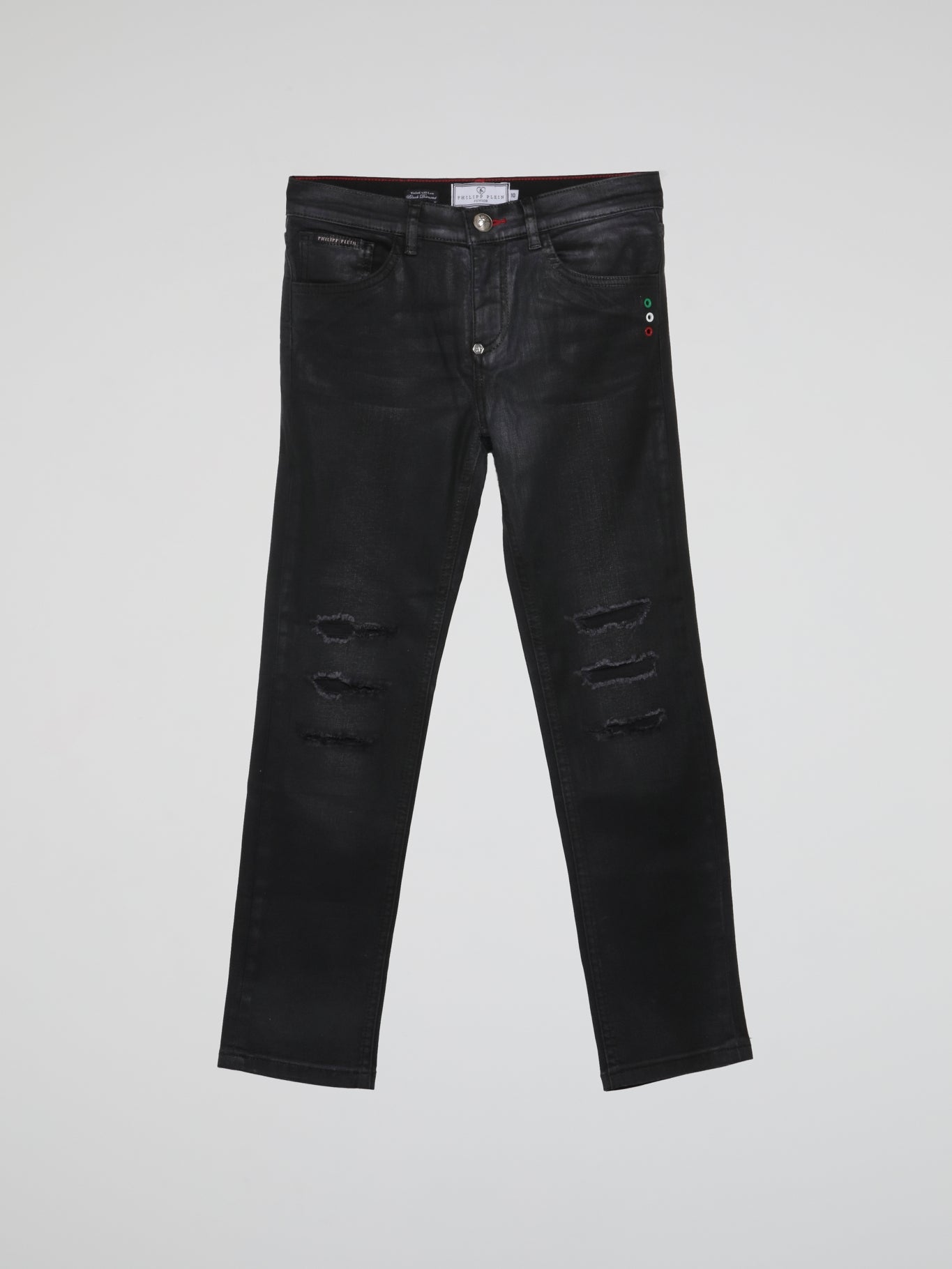 Black Distressed Straight Cut Denim Trousers (Kids)