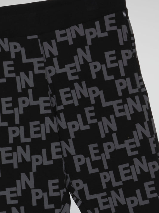 Black Logo All Over Print Active Trousers (Kids)
