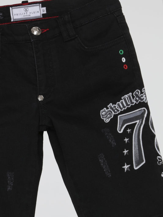 Black Skull Print Bermuda Shorts (Kids)