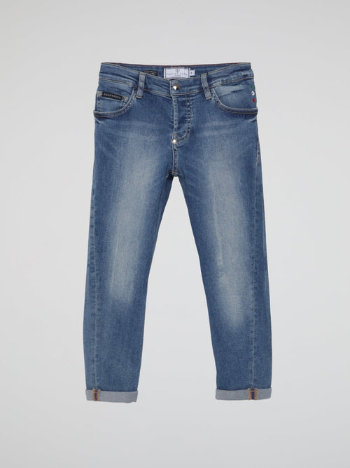 Blue Rear Logo Faded Denim Jeans (Kids)