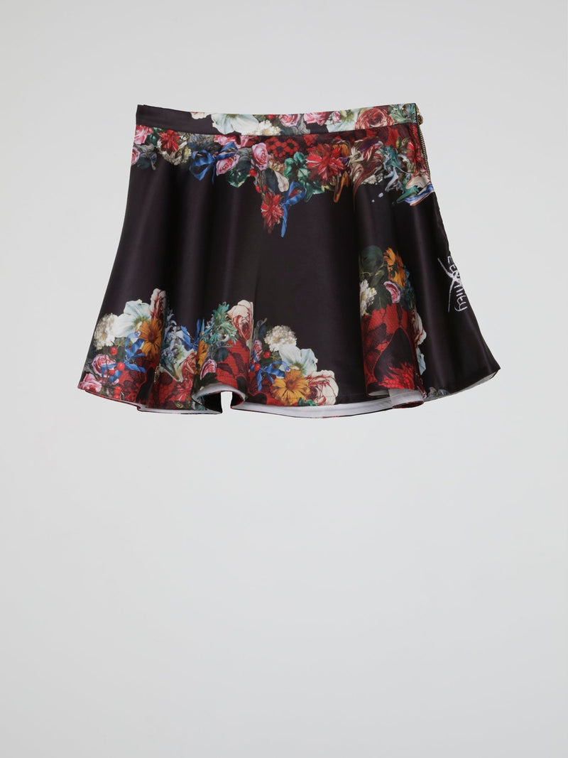 Black Floral Ruffle Hem Skirt (Kids)