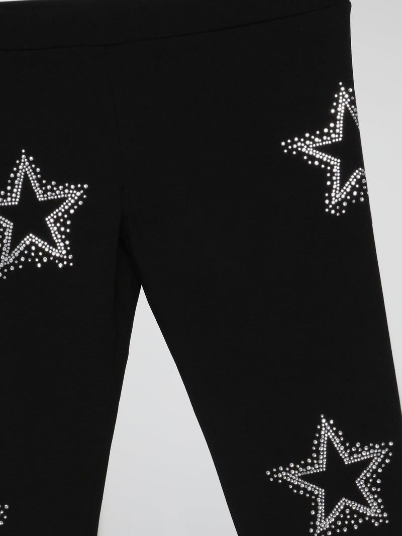 Black Star Print Workout Leggings (Kids)