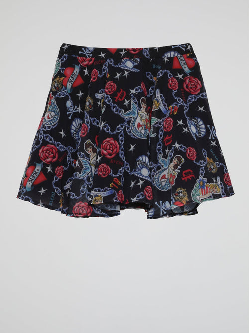 Black Mermaid Print Skirt (Kids)