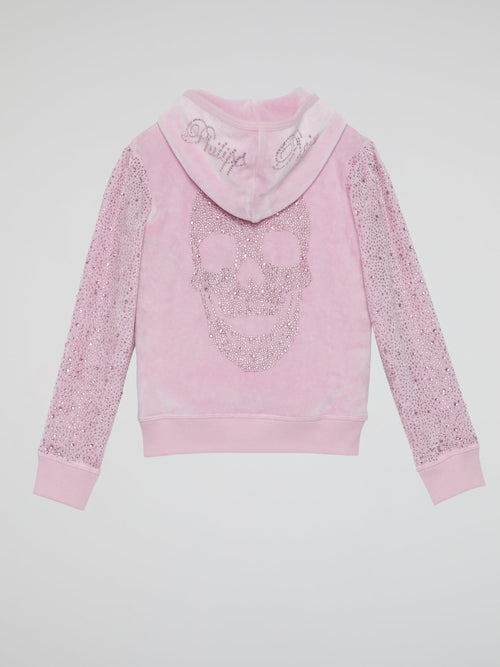 Light Pink Crystal Detail Velvet Sweatshirt (Kids)