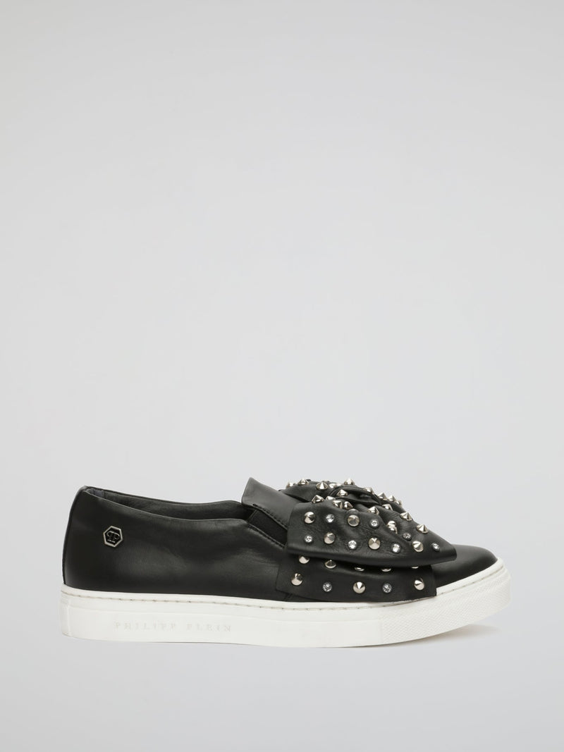 Black Studded Ribbon Detail Sneakers (Kids)