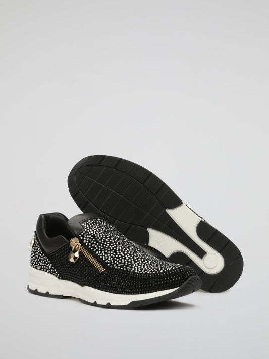 Black Crystal Detail Zip Up Shoes (Kids)