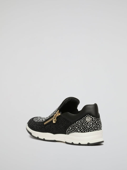 Black Crystal Detail Zip Up Shoes (Kids)