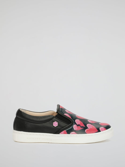 Black Heart Print Slip-On Trainers (Kids)