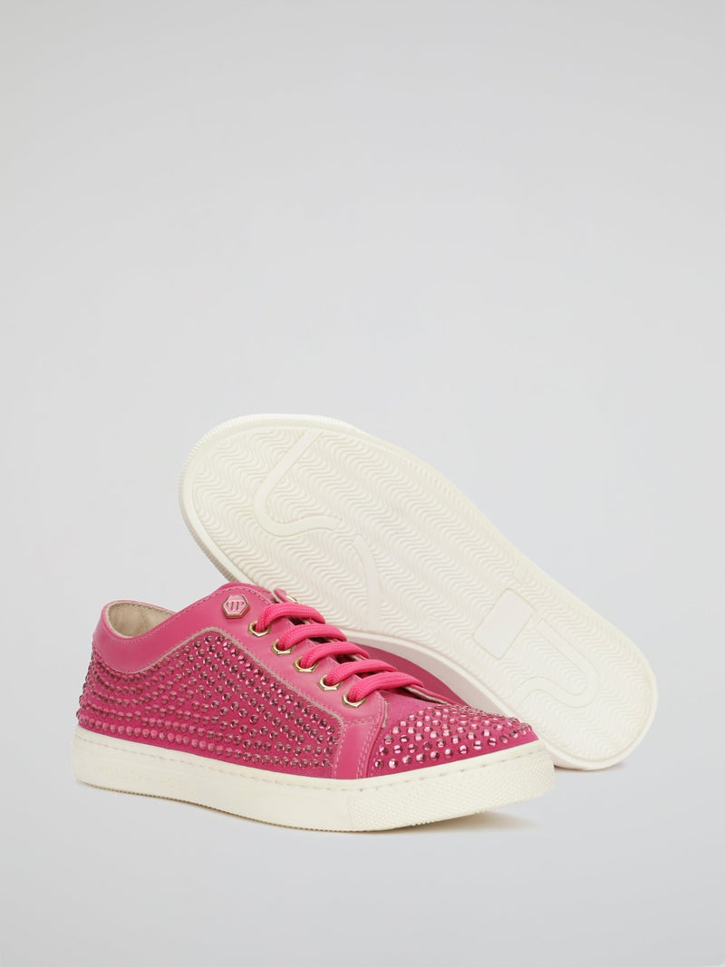 Pink Studded Lace Up Sneakers (Kids)