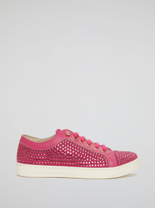 Pink Studded Lace Up Sneakers (Kids)