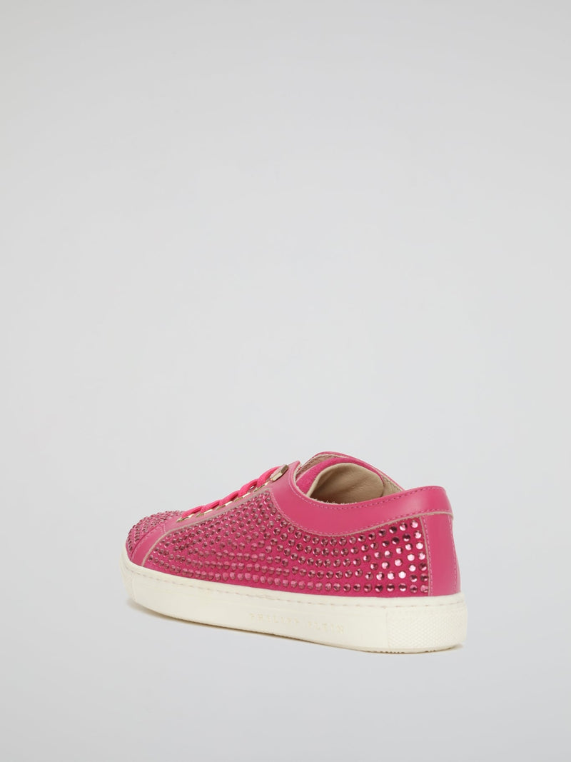 Pink Studded Lace Up Sneakers (Kids)