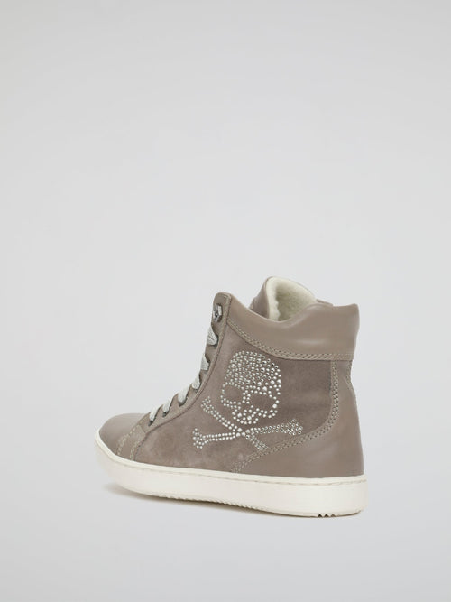 Beige Skull Detail Lace Up Boots (Kids)