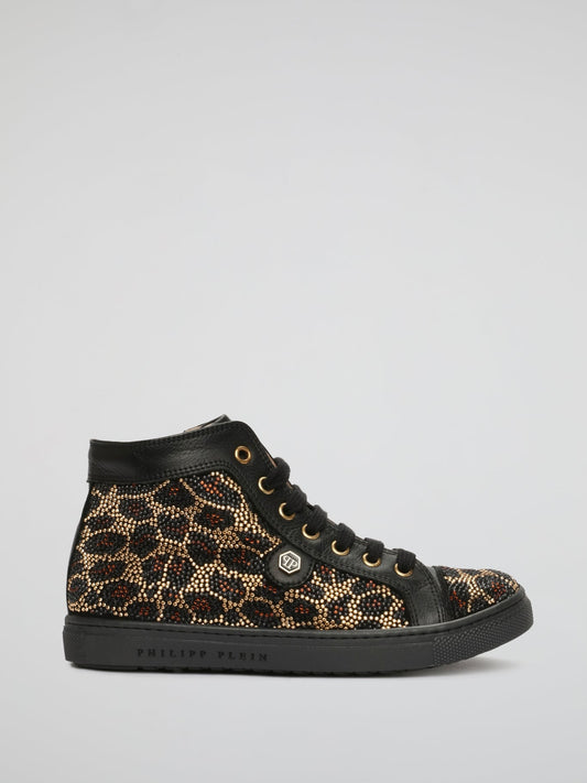 Leopard Crystal Lace Up Sneakers (Kids)