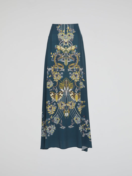 Teal Printed Maxi Skirt